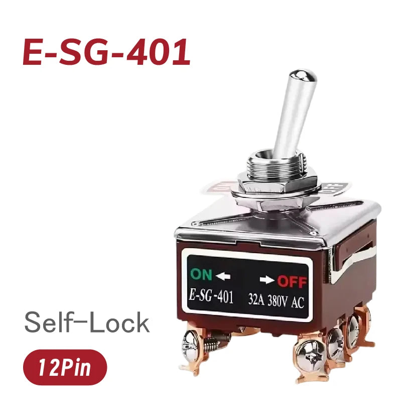 Heavy-Duty E-SG-SERIES Rocker Switch 32A 250VAC Self-Lock Reset with Multiple Pin Options 2-12 Pin