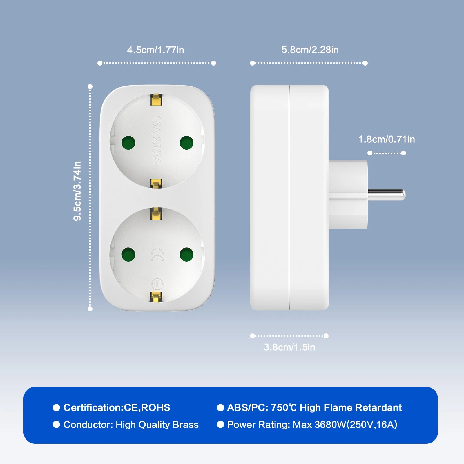 2-in-1 portable travel adapter plug socket adapter, high flame-retardant material travel household expansion socket
