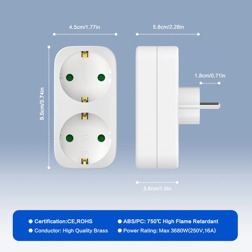 2-in-1 portable travel adapter plug socket adapter, high flame-retardant material travel household expansion socket