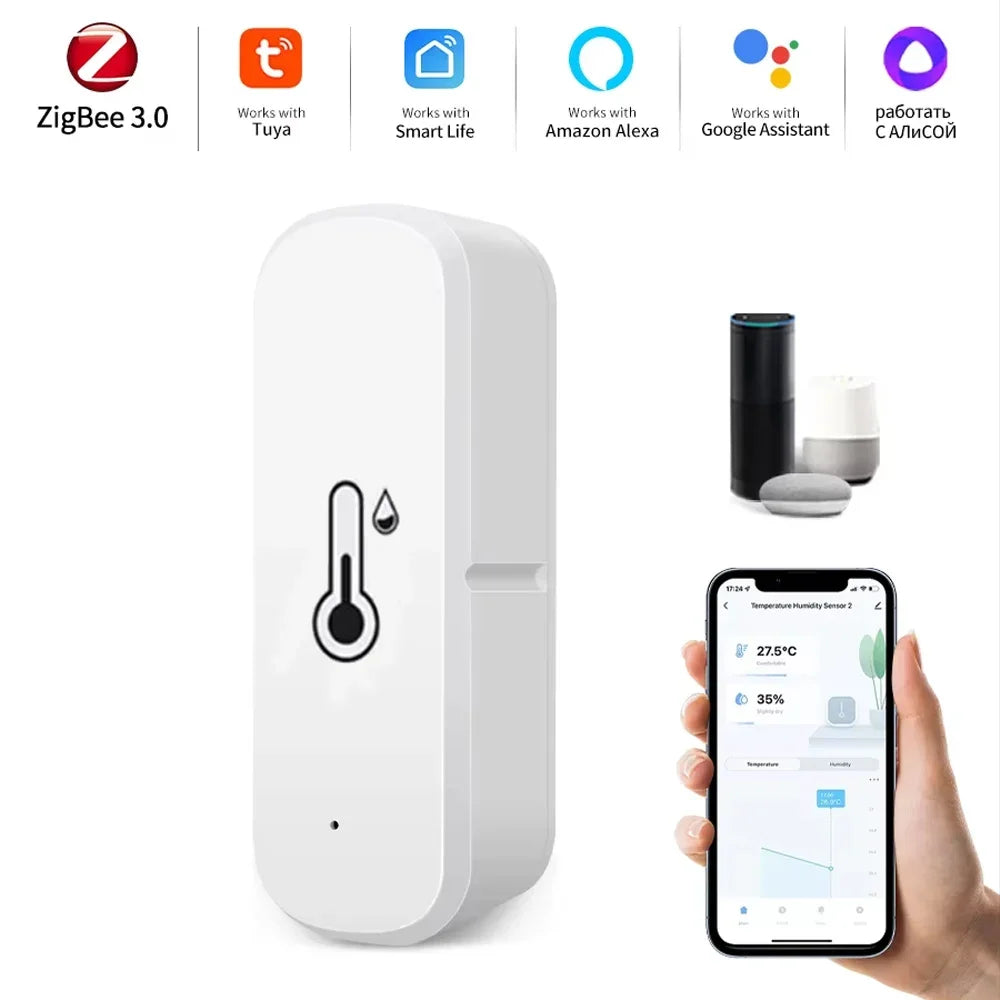 Zigbee 3.0 Temperature Humidity Sensor Thermometer Hygrometer APP Remote Alarm Via Zigbee2mqtt Alexa Google Assistant