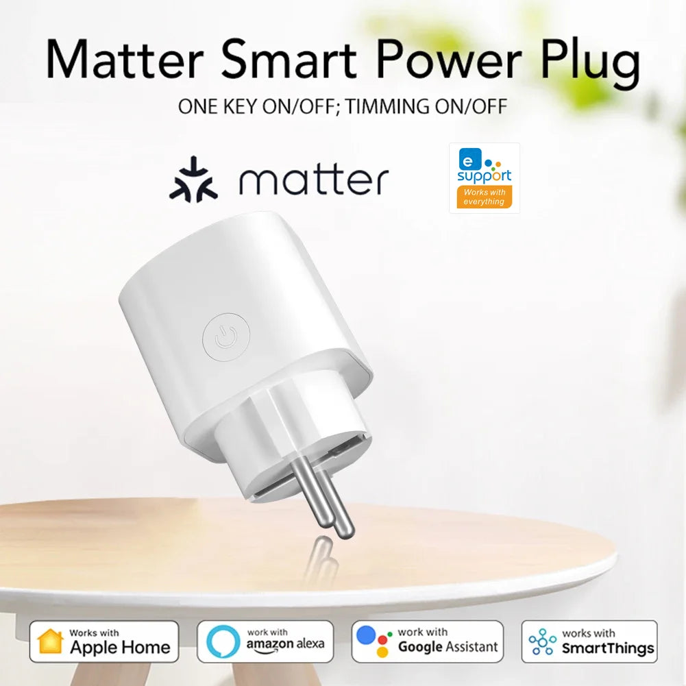 JSPTEC Smart EU Plug Matter WiFi Socket 16A Timer Outlet Support  Apple Homekit with Google Home Alexa
