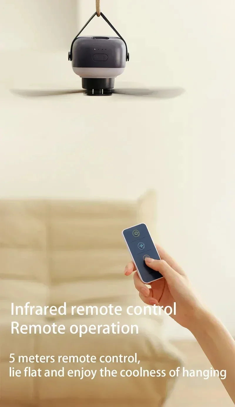 Portable Ceiling Fans 7200mAh Outdoor Camping Fan Tent Canopy Ceiling Fan Rechargeable Electric Fan Remote Control LED Lighting