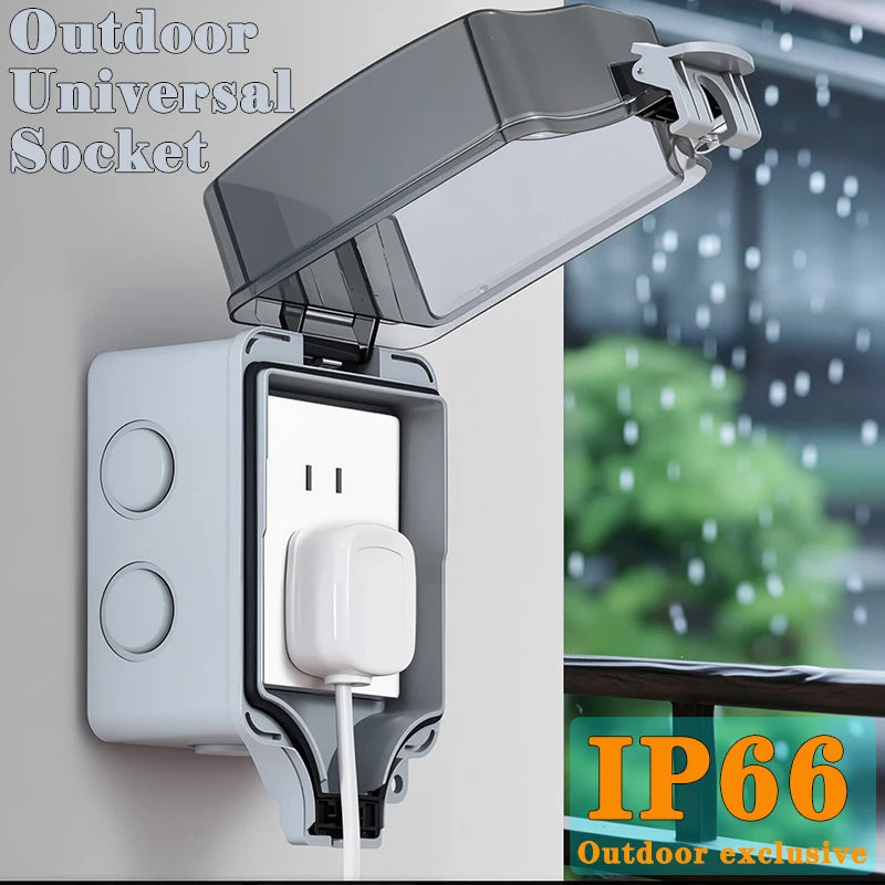 IP66 Outdoor Socket 220V EU Sockets with Switch Waterproof Double Plug for Garden Courtyard Use Waterproof Socket Box