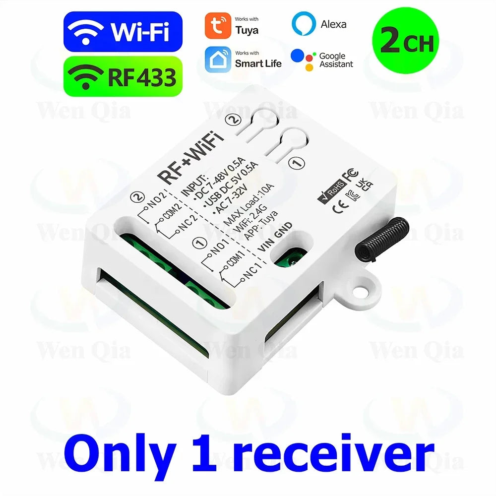 2CH Smart Light Switch Tuya,WiFi & RF Remote Control Module,USB 5V DC 12V 24V 48V,work with Alexa Google Home,for Lamp Fan Motor