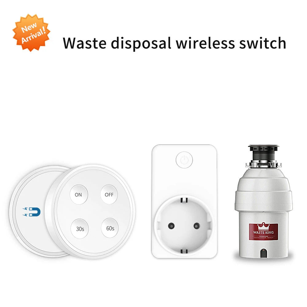 Kitchen Food Garbage Disposal Waste Grinder remote control Wireless Switch Timer EU KR Plug 16A air switch replace No Pipe