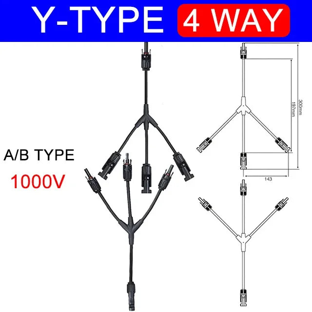 1/5Sets Photovoltaic PV Solar Cell Connector Solar Panel Parallel Connection PV Plug 1 To 2/3/4Way 30A 1000V Y Type Connector