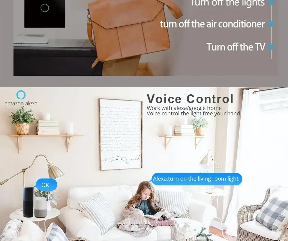 Tuya Smart Switches US Neutral Wire/No Neutral Wire Required 1/2/3/4 Gang WiFi Touch Light Switch Work with Alexa Google Home