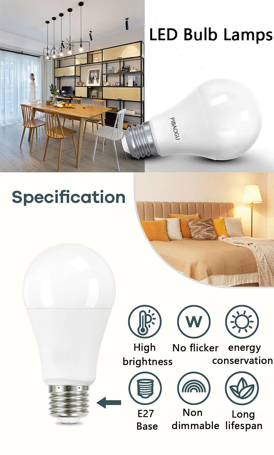 8PCS LED Bulb E27 B22 E14 AC220/110V 3W 6W 9W 12W 15W 18W Brightness and Low Energy Consumption Living Room Home LED Light Bulbs