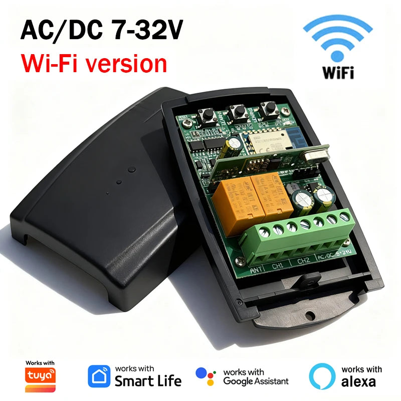 New Universal 433MHz WIFI Smart Switch Module 2CH 433.92MHz Garage Door Remote Control Receiver Gate Controller Works With Tuya