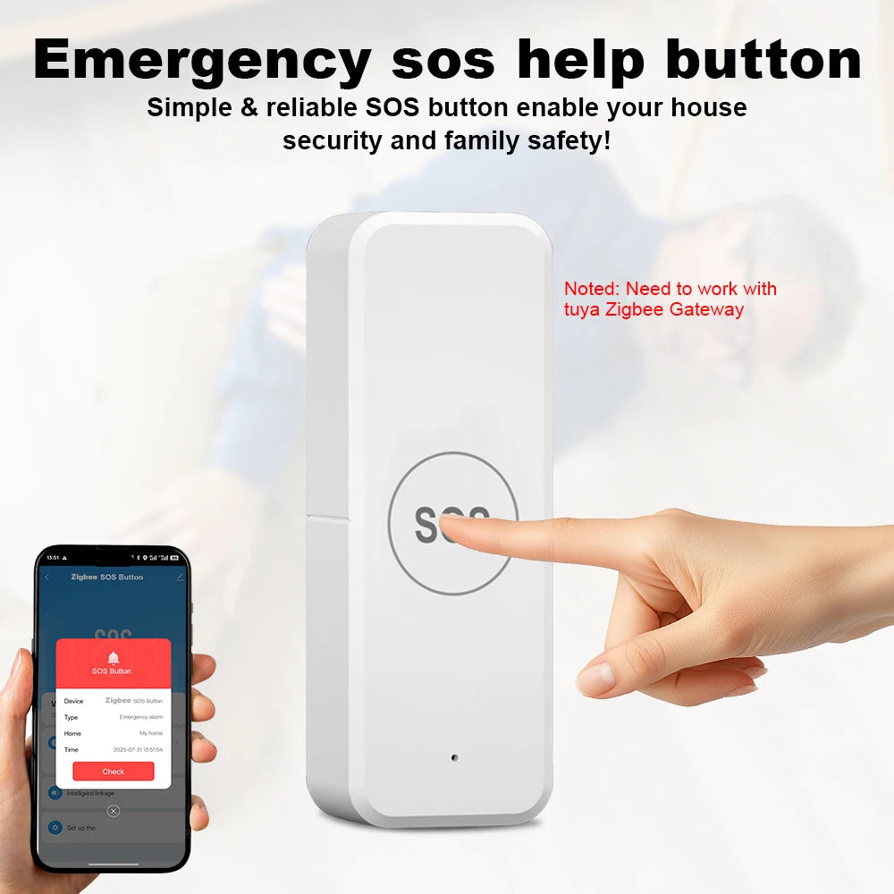 Tuya WiFi or Zigbee WiFi Panic Button for Elderly Senior Emergency Fall Alert Devices SOS Life Alarm Caregiver Pager Tuya Smart
