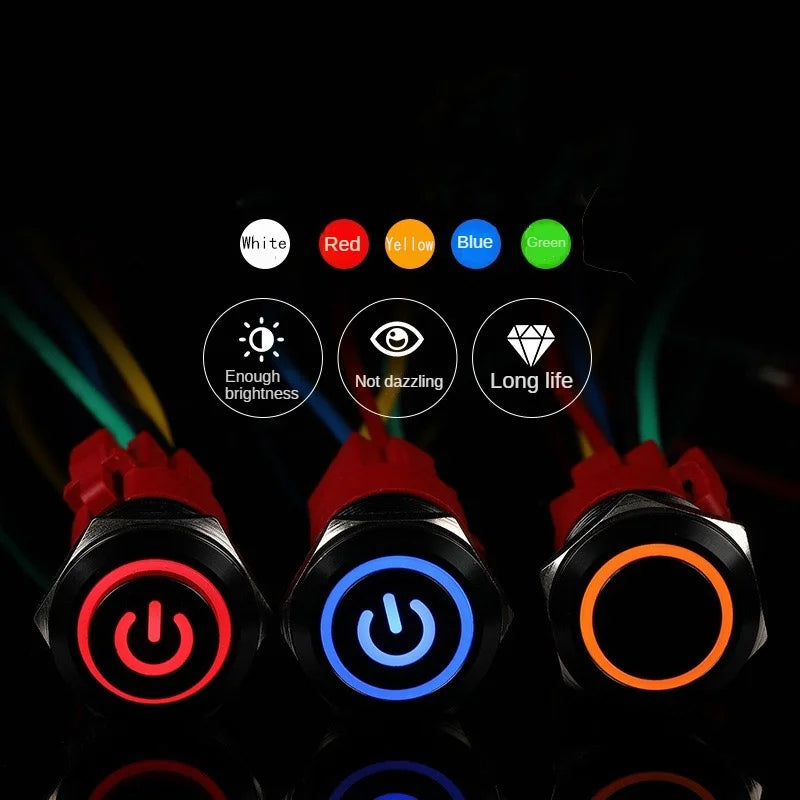 16/19/22mm Latching Push Button Switch 12/24/220V On Off BLack with LED  for with Wire Socket Plug Self-Locking/Self-reset power