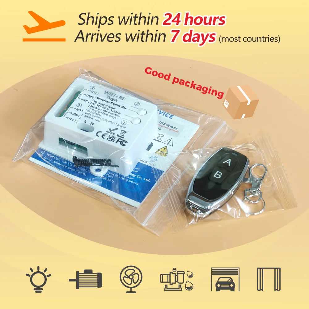 Tuya WiFi RF 433Mhz Smart Light Switch Motor Switch AC 110V 220V 230V 10A 2CH Support Alexa Google Home,for Lamp Garage Door