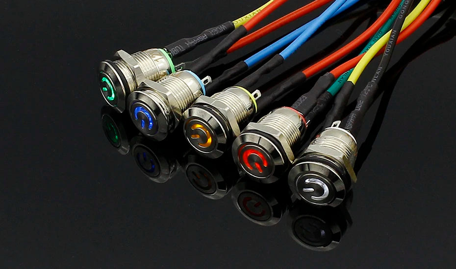 1PC 12mm 3V 5V 12V 220V Angel Eye Aluminum Metal LED Power Push Button Switch Self-reset Metal Switch Normally Open