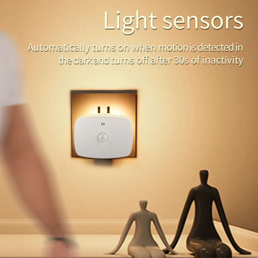 With EU Socket Motion Sensor Tri Color LED Night Light Ambient Wall Lamp for Bedroom Staircase Corridor Bathroom Entrance Hall