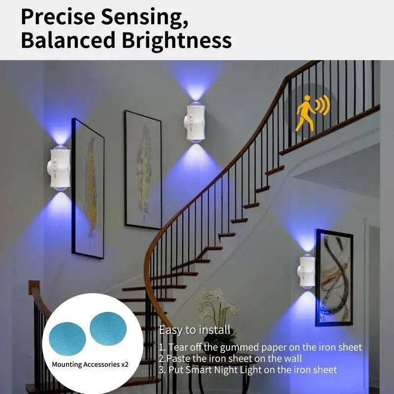 RGB 7colors Motion Sensor LED Night Light USB Charging Intelligent Human Induction Double Head Cabinet Lamp Kitchen Stairs Light
