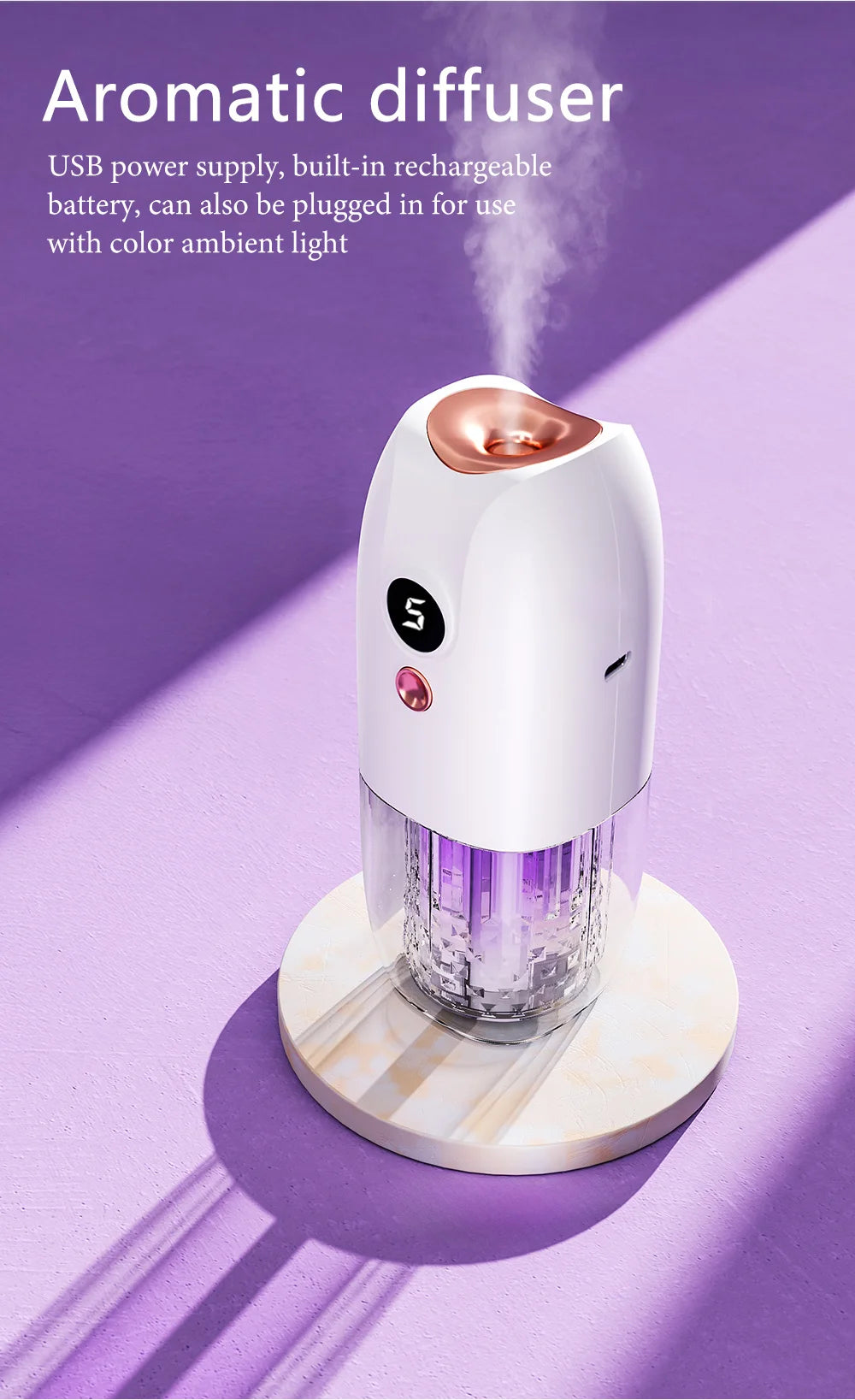 Multi-functional rechargeable portable aroma diffuser essential oil diffuser timer air freshener car home living room bathroom