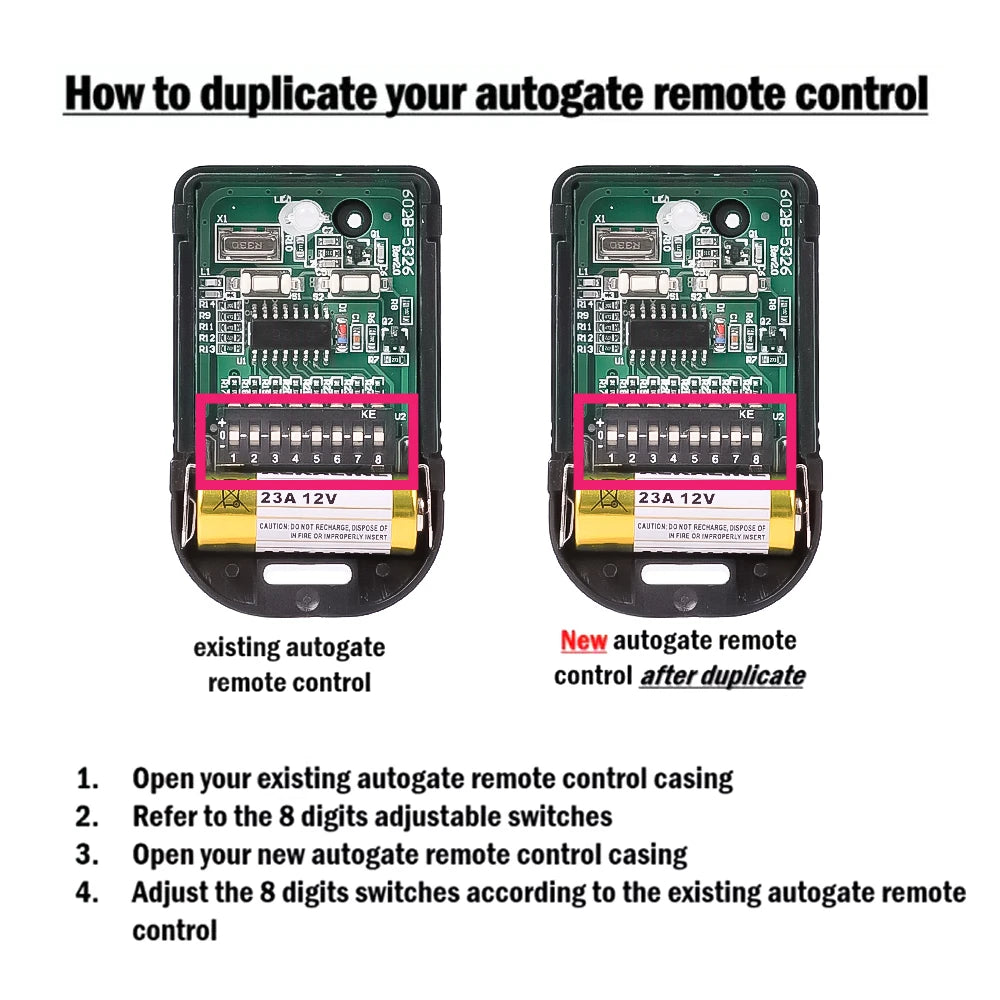 8 Dip Switch 433Mhz 330mhz Smart Copy Remote Control Fixed Code 2 CH Duplicator For Gate Garage Door Opener or Alarm System