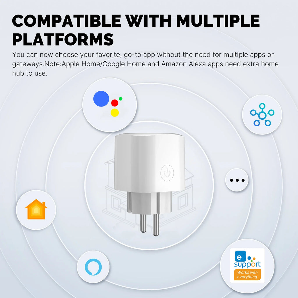 JSPTEC Smart EU Plug Matter WiFi Socket 16A Timer Outlet Support  Apple Homekit with Google Home Alexa