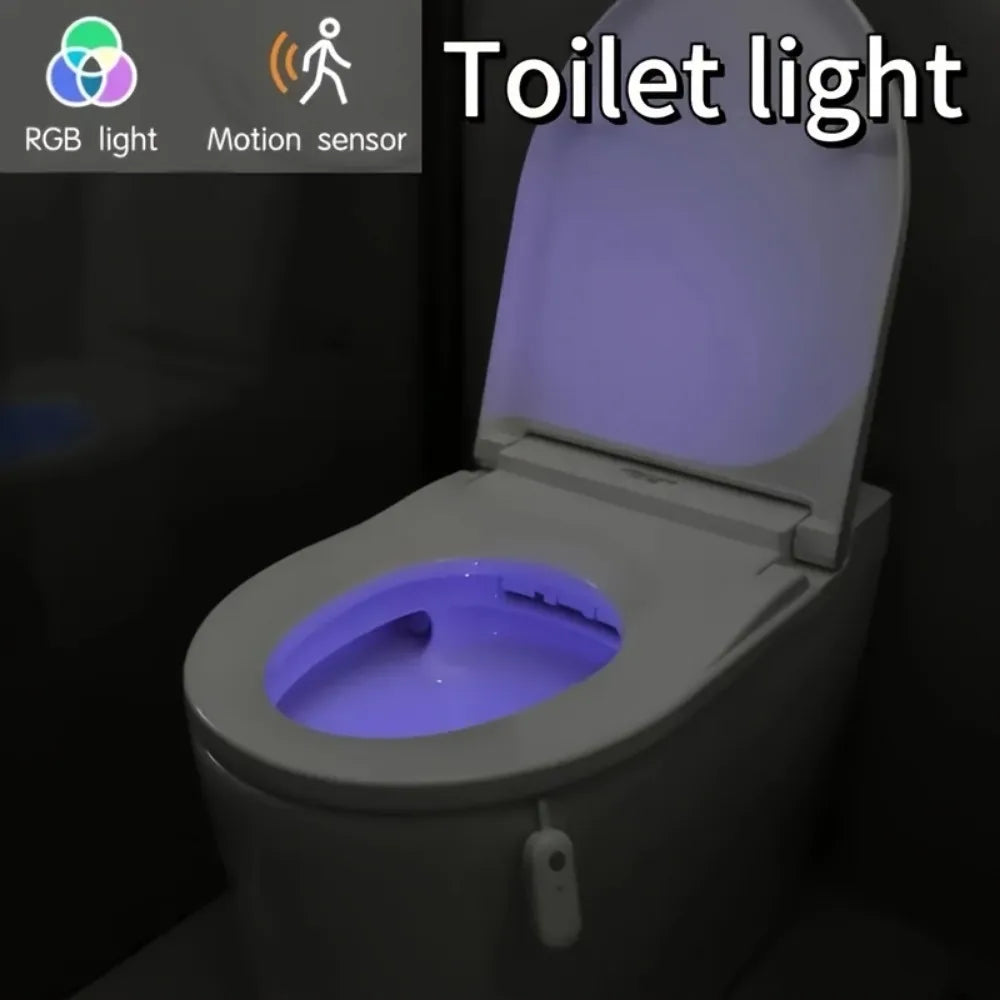 RGB Motion Sensor LED Toilet Light, Multi-Color Adjustable Bathroom Night Light, USB Charging, Easy to Install, Suitable for Bat