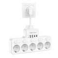 4000W 16A EU Multi-Contact Plug Power Plate Multi-Function Socket with 4 USB Fast Charging Ports 5 AC Power Jacks