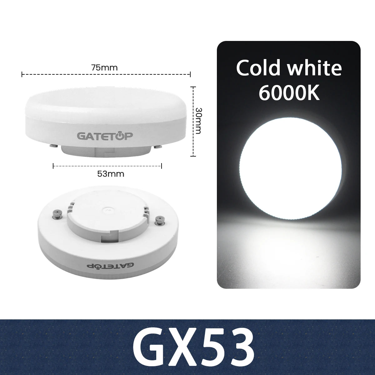 1-10 Pack GX53 LED Bulb 5W 15W Reflector, 60W Equivalent, Disc Frosted Puck, RA80 Warm White 2700K, Retrofit The GX53 Fittings