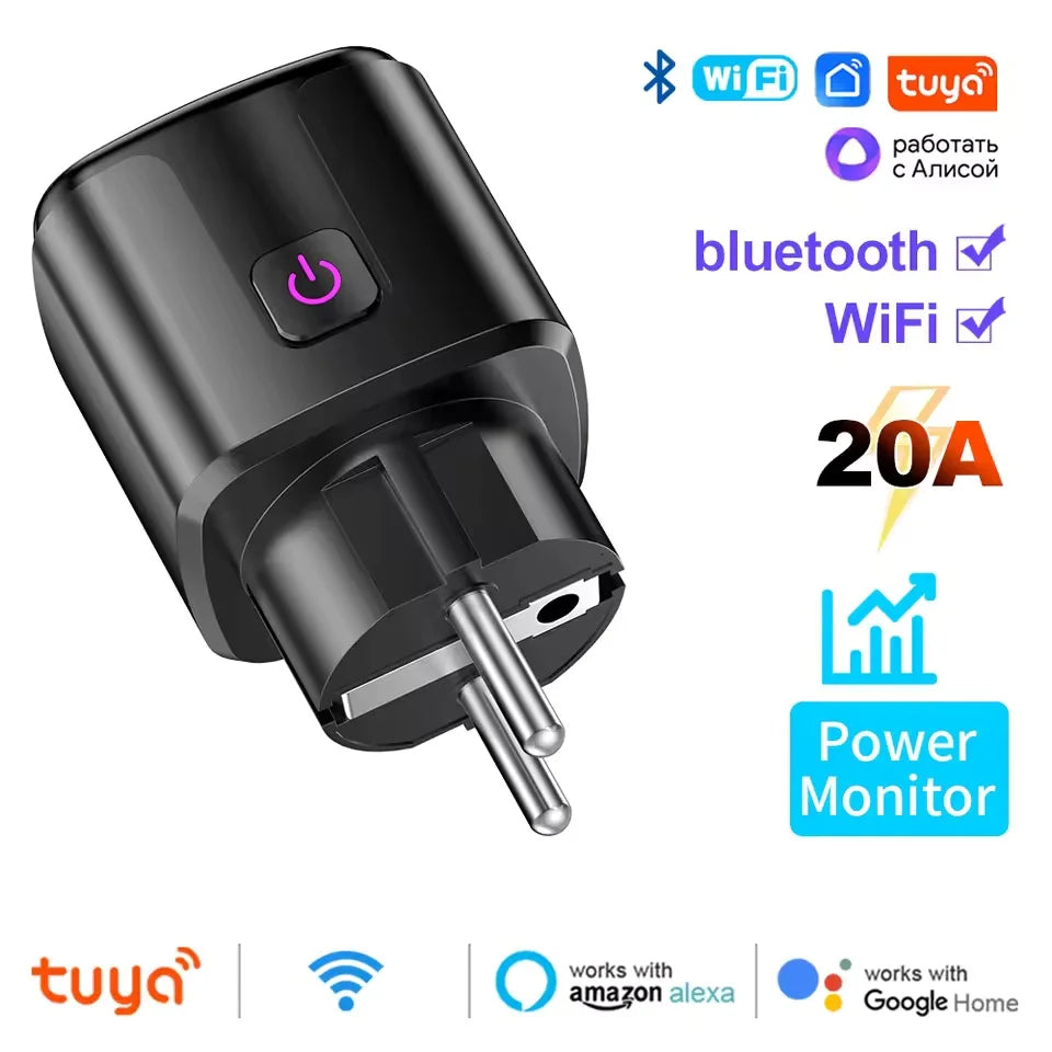 Tuya Wifi Smart Plug EU 16/20A with Power Monitor Function Wireless App Voice Remote Control Socket Works with Alexa Google Home