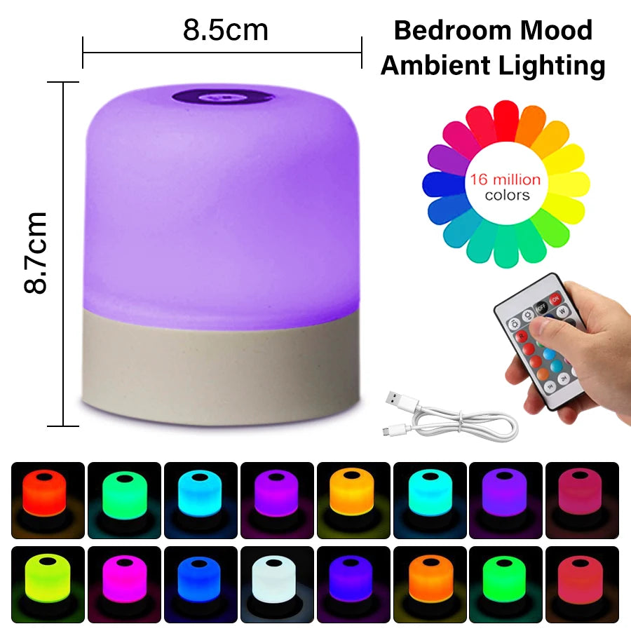 Table Lamp Bedside Lamp For Bedroom 16 Color Changing Touch Night Light RGB Remote Dimmable Rechargeable Portable Room Light