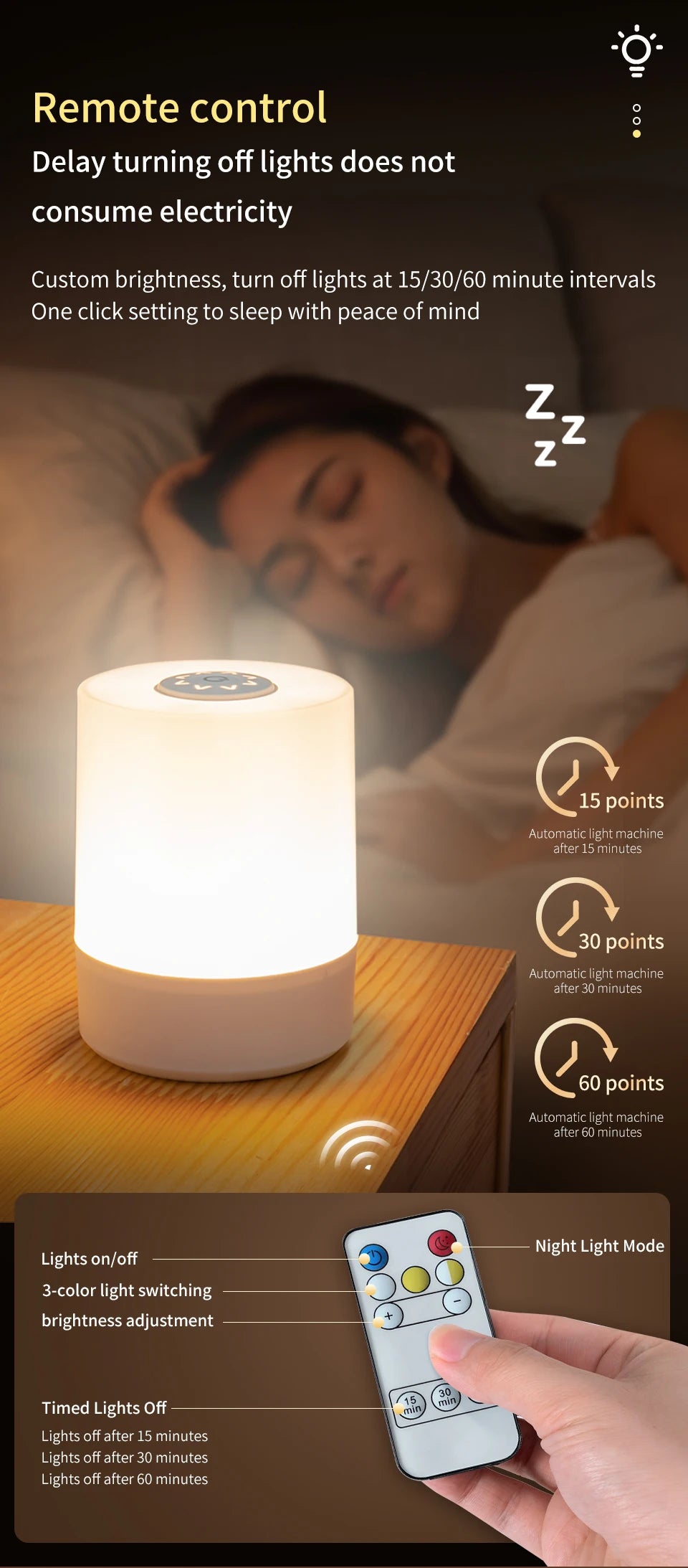 Touch Night Lamp USB LED Lamp Remote Control Switch Rechargeable Three Colors Lights Bedroom Portable Table Bedside Night Lamp