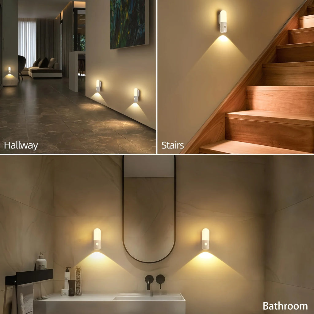3 Colors Dimmable Spotlights 2 in 1 LED Night Light with Motion Sensor Rechargeable Magnetic Wall Lamp for Bedroom Hallway Stair