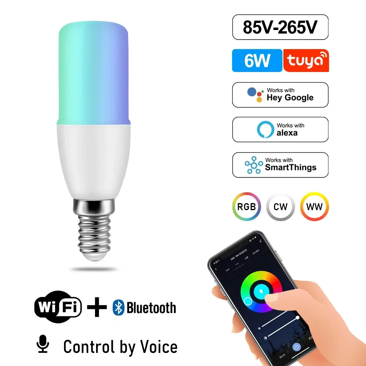 RGB Smart LED Bulb Dimmable Tuya Gu10 C37 A60 T37 E14 E27 B22 Light Wifi Magic Lamp AC 110V 220V Works with Alexa Google Home