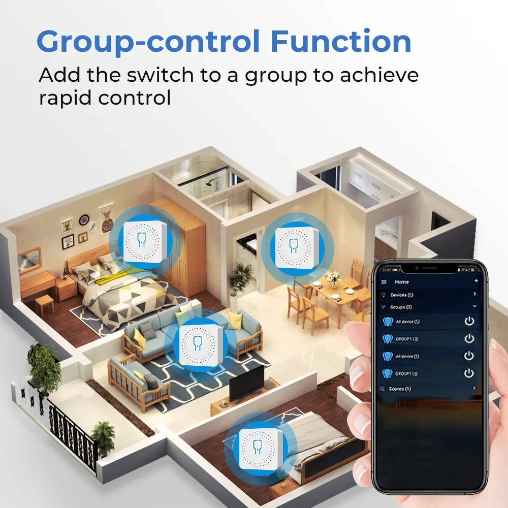 For Tuya Mini Smart WiFi Switch 16A Zigbee DIY Light Smart Switch Relay Breaker Automation Module 2-way Control Home Assistant