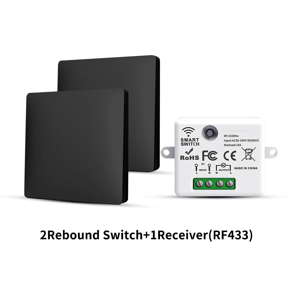 RF433 Self-Powered Wireless Light Switch, Kinetic Energy No Battery,Long Range Wall-Penetrating Signal, Easy Retrofit for Home