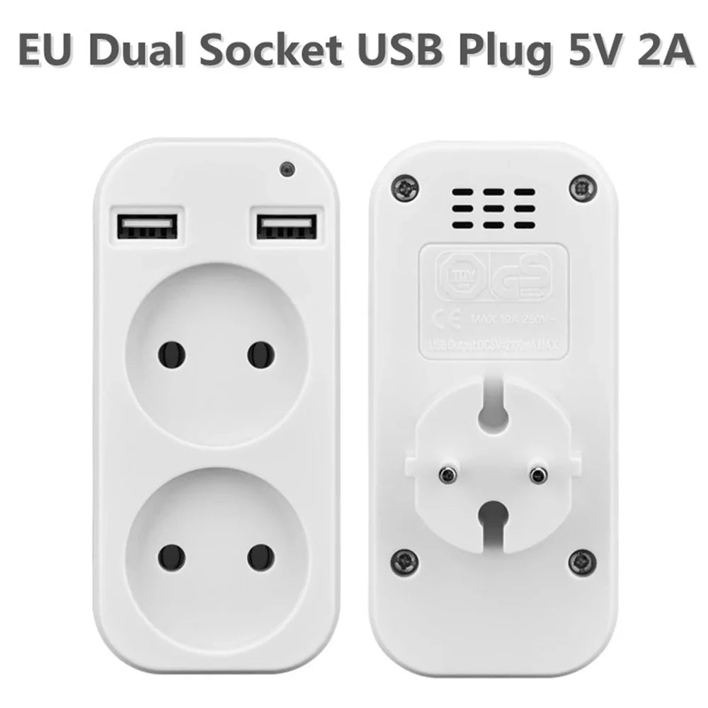 Power Strip USB Socket Adapter EU Plug AC Outlet Double Socket With 2 USB Port Fast Charging Home Office Surge Protector Adapter