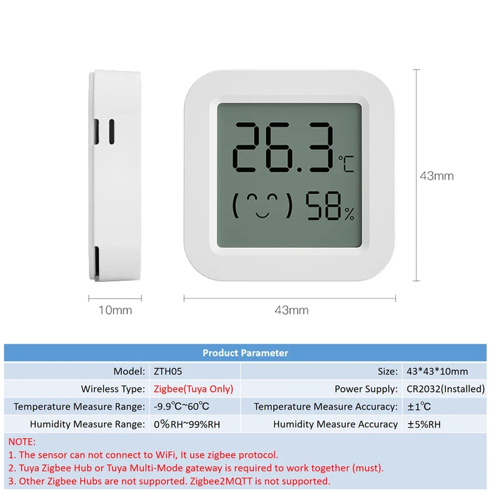 Tuya Zigbee2MQTT Thermometer Hygrometer Sensor Temperature Humidity Sensor Require Hub work with Tuya Smart Alexa Yandex ZHA