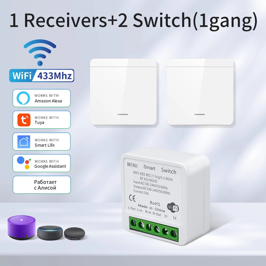 Tuya WiFi Smart Light Switch Smart Home Wireless RF 433mhz Push Button Wall Switch Via Alexa Google Home Alice Smart Life App