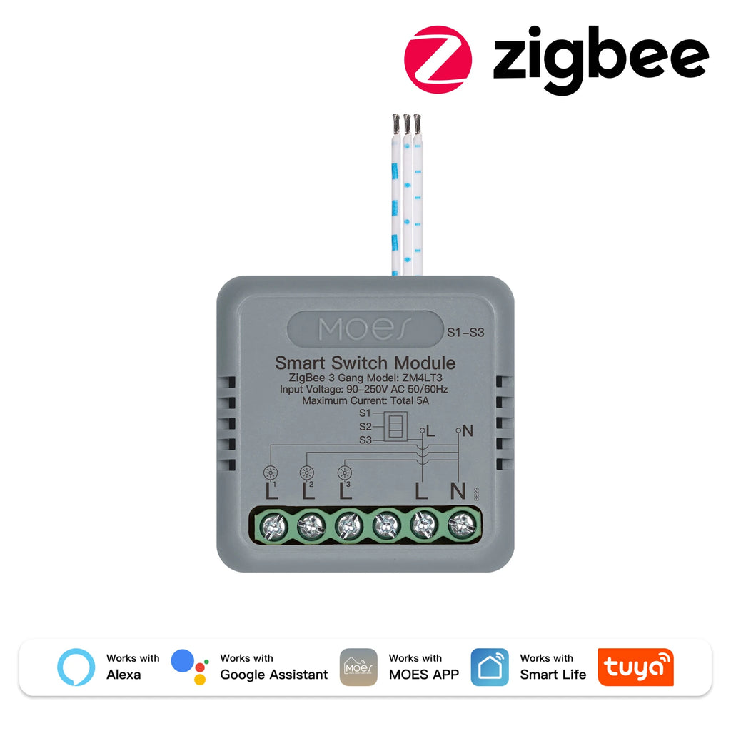 MOES Tuya WiFi Zigbee Mini DIY Smart Switch Module 1-4 Gang Timer Home Automation Compatible with Google Home Alexa