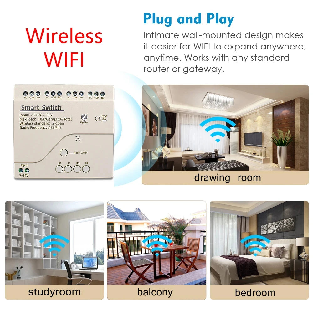 Zigbee Smart Switch Wifi Relay Module Home Automation 12V 24V 110V 220V APP Remote Control Compatible With Alexa Google Home