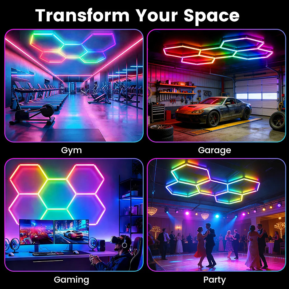 Smart RGB Honeycomb Hexagonal LED Lights with Music Function for Mobile Remote Control, Suitable for Gaming and Esports Rooms