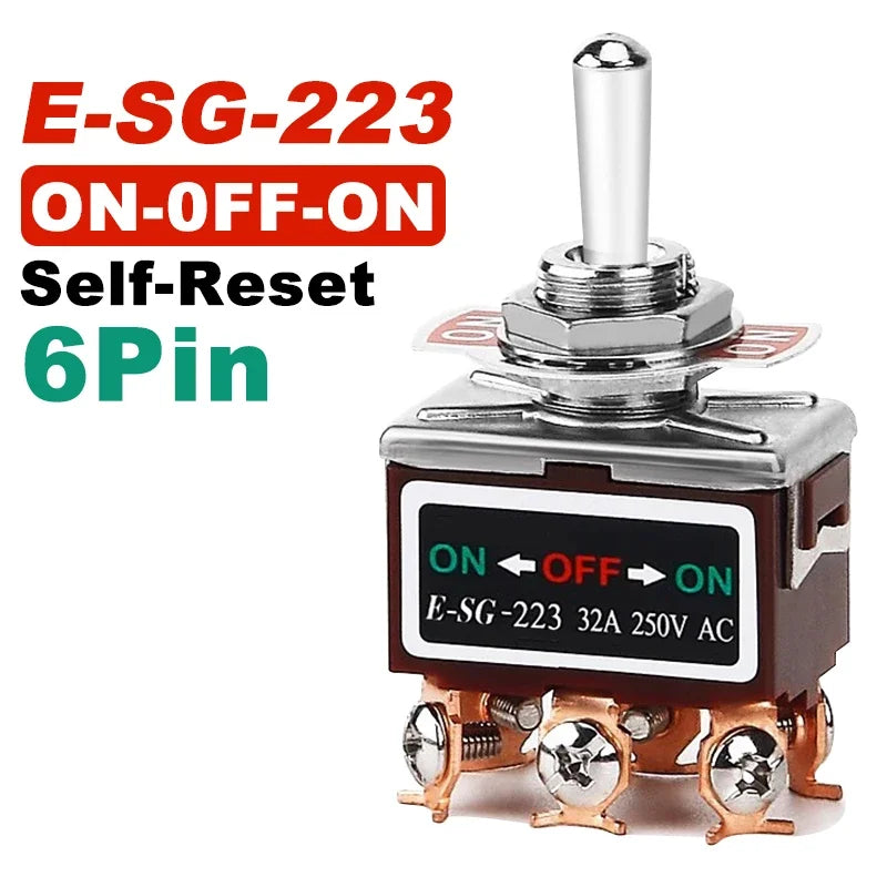 2/3/4/6/8/9/12Pin E-SG Toggle Switch 32A 250VAC Rocker Switch Self-Locking E-SG Power Switch with Brass Screw Foot Pin