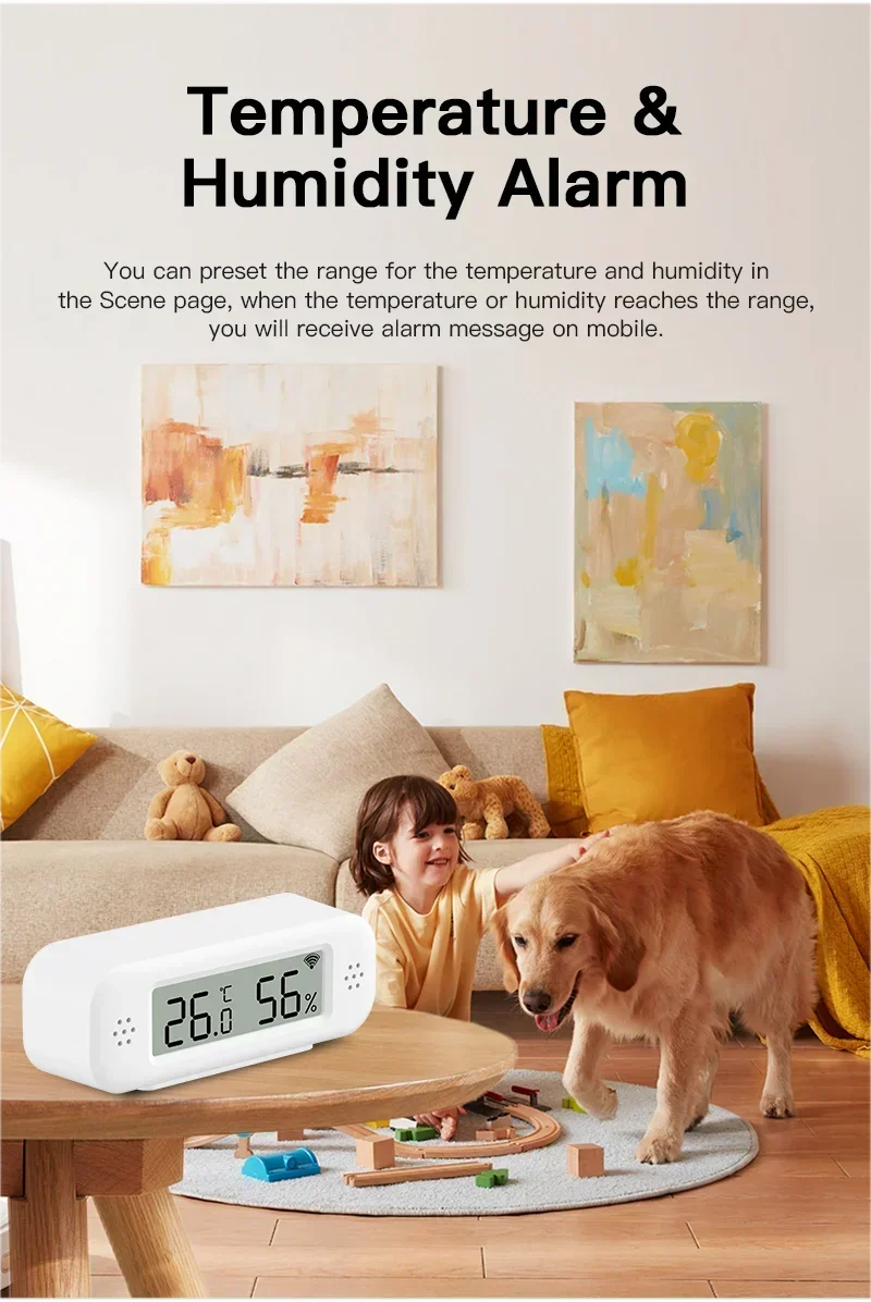 Tuya WiFi Temperature Humidity Sensor °C/°F Switchable Smart Home APP Remote Alarm Works with Alexa Google Home Yandex Alice