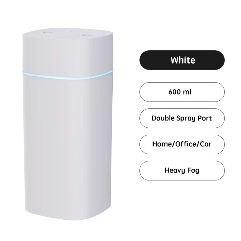 USB Air Humidifier Double Spray Port Essential Oil 600ml Aromatherapy Humificador Cool Mist Maker Fogger Purify for Home Office