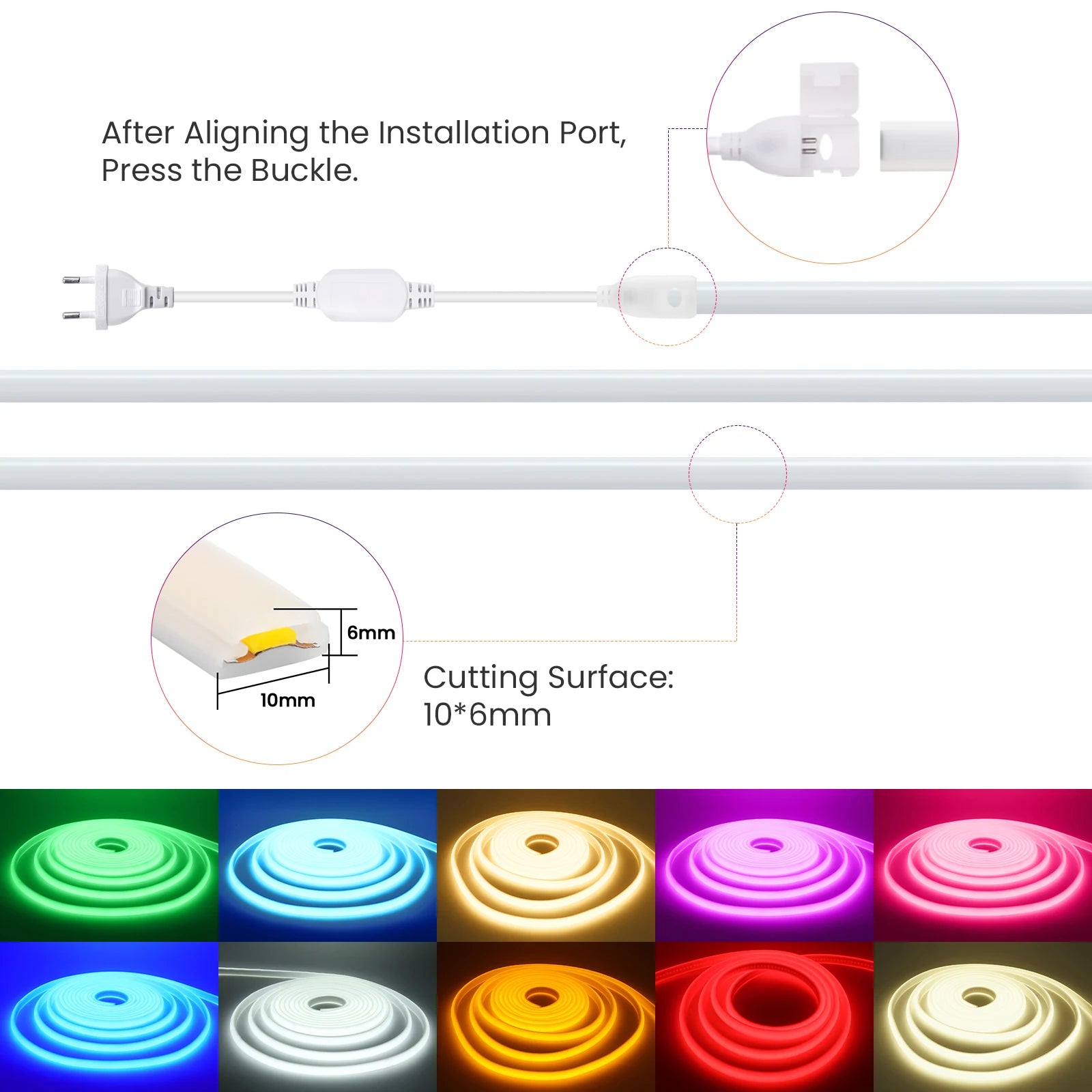 220V COB Led Strip EU Plug Warm White Red Blue Green Pink 288LEDs/m IP65 Waterproof Flexible Neon Light for Kitchen Room Garden