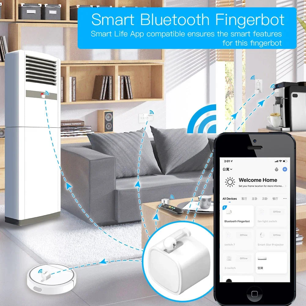 Type C Chargeable Bluetooth Smart Finger Robot Switch Button Pusher Bot Remote Control Appliance Google Home Alexa Voice