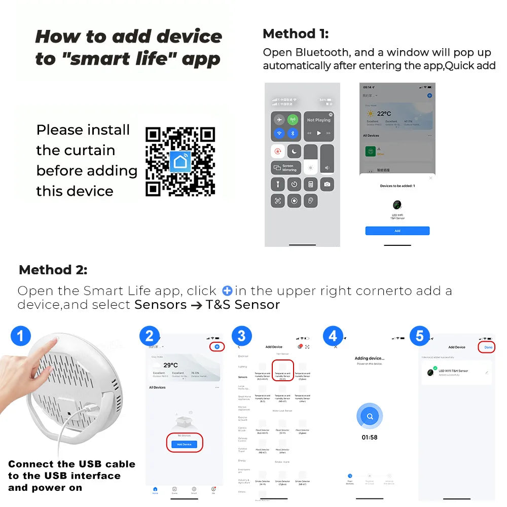 Tuya USB Smart Temperature Humidity Sensor WiFi APP Remote Monitor for Smart Home Smart Life, Works With Alexa, Google Assistant