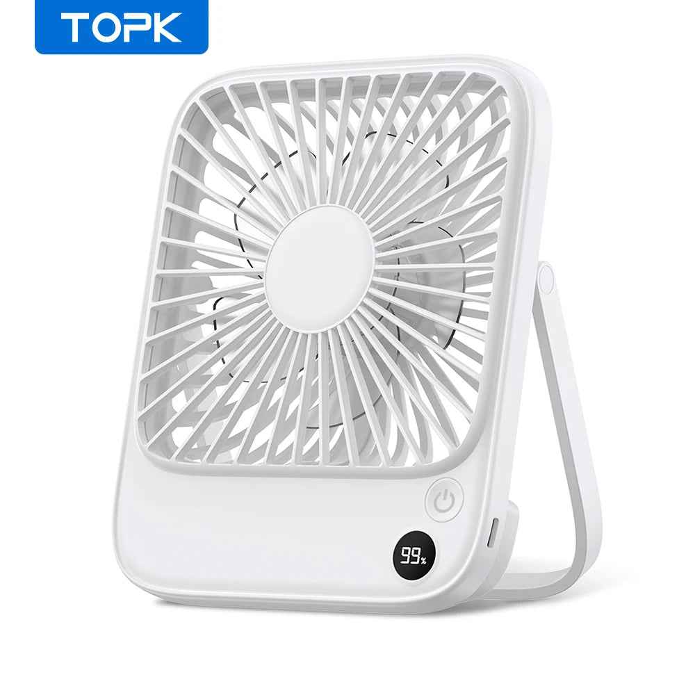 TOPK Rechargeable Portable Fan Electric Mini fan for Camping,4600mah Battery USB Desk Fan Small Silent Table Fans for Room Home