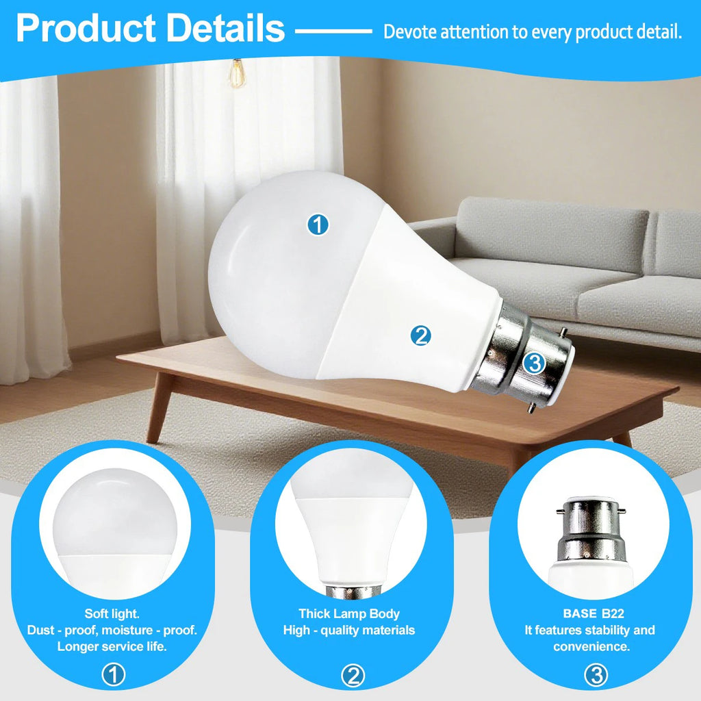4PCS LED Bulb B22 Lamps 80-100LM/W 3W 8W 9W 12W 15W 18W 24W AC 220V 240V Lampada Light Bulbs LivingRoom Home Indoor LED Bombilla