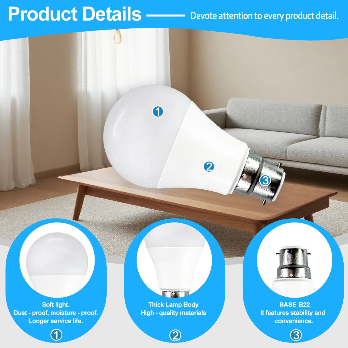 4PCS LED Bulb B22 Lamps 80-100LM/W 3W 8W 9W 12W 15W 18W 24W AC 220V 240V Lampada Light Bulbs LivingRoom Home Indoor LED Bombilla