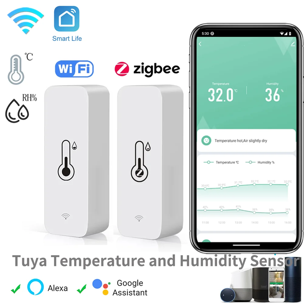 Tuya WiFi Zigbee Temperature Humidity Sensor Indoor Hygrometer Controller Monitoring Smart Life Alexa Google Home Tuya Sensor