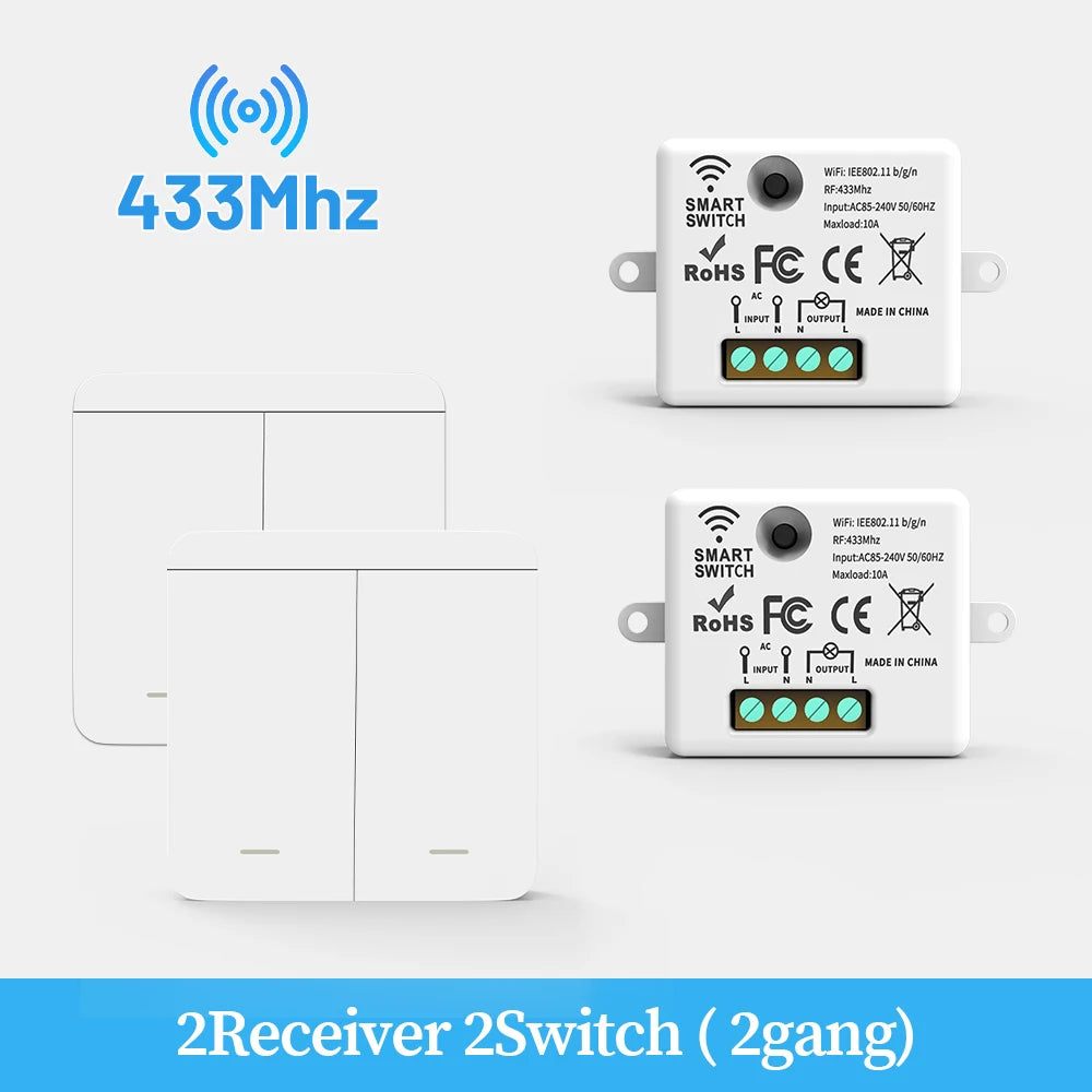 SIXWGH Wireless Light Switch Set 1/2/3Gang 433Mhz Push Button Home Remote Controller 10A 110V 220V For Led Light Lamp