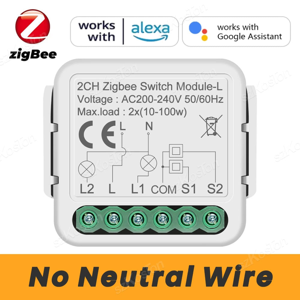 No Neutral Tuya ZigBee 3.0 Smart Switch Module 1 2 3 4 Gang Wire Required Smart Home DIY Light Breaker Works with Alexa Google